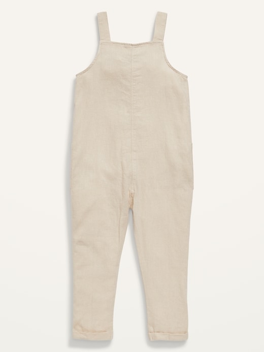 View large product image 2 of 2. Button-Front Linen-Blend Overalls for Toddler Girls