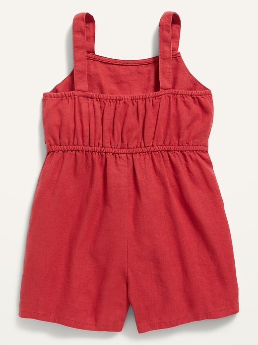 View large product image 2 of 2. Sleeveless Linen-Blend Bow-Tie Front Romper for Toddler Girls
