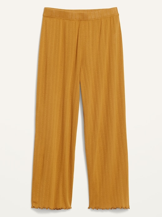 Image number 4 showing, High-Waisted Pointelle-Knit Lettuce-Hem Crop Lounge Pants