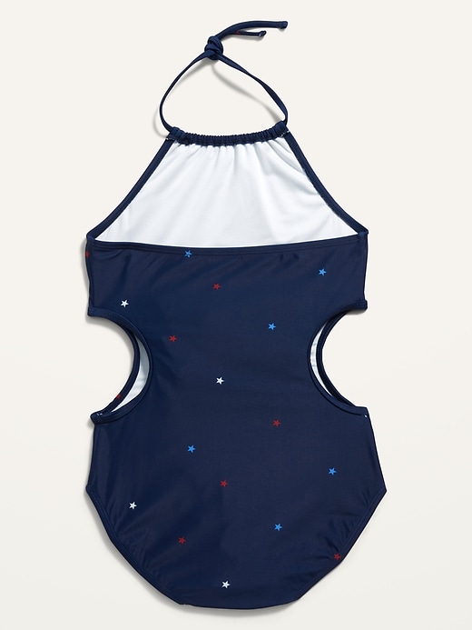 View large product image 2 of 3. Printed Halter Side-Cutout One-Piece Swimsuit for Girls