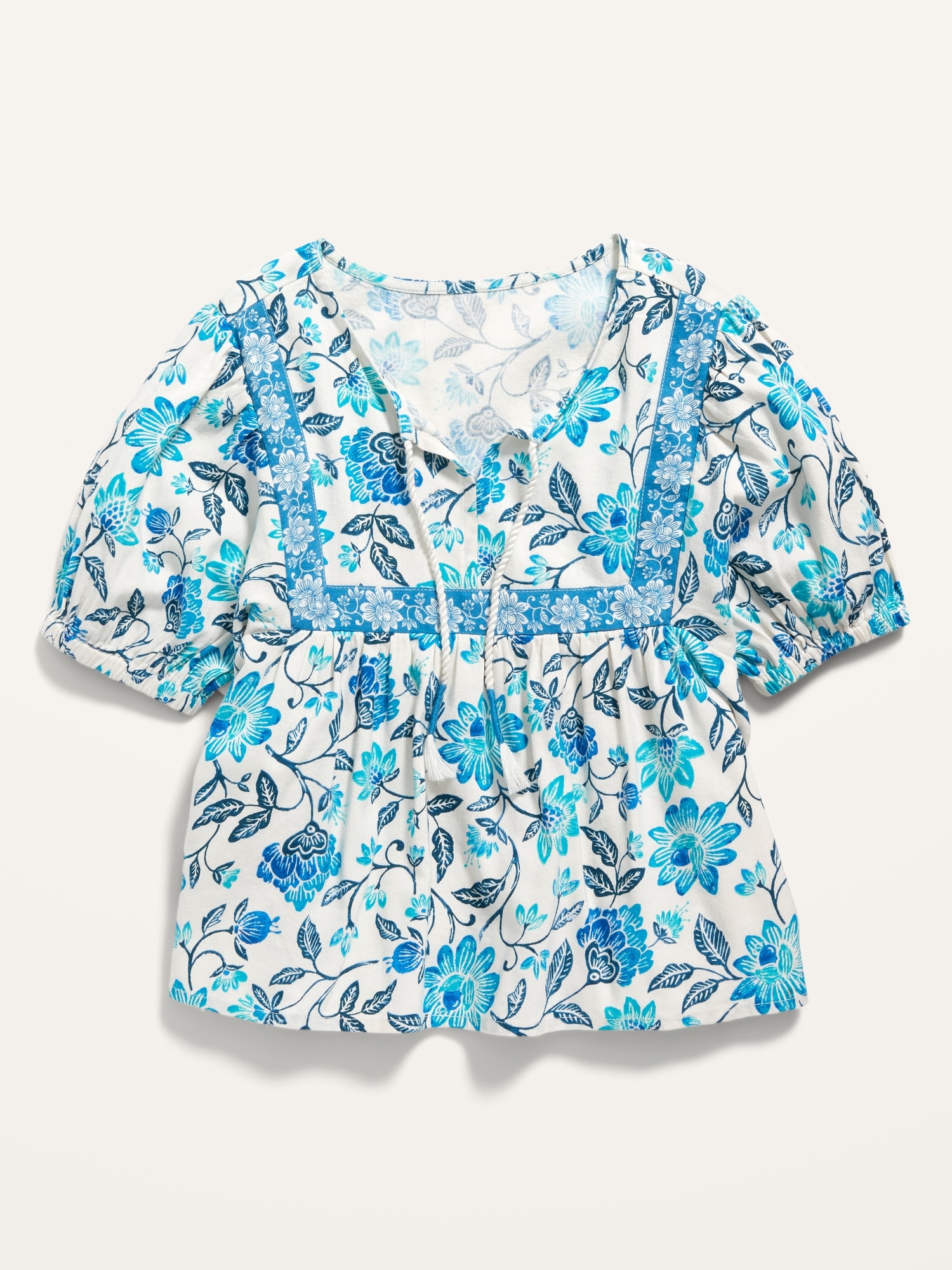 Puff-Sleeve Poplin Floral-Print Swing Top for Girls | Old Navy