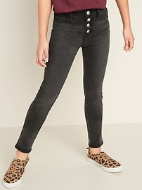 View large product image 3 of 4. High-Waisted Built-In Tough Rockstar Super Skinny Button-Fly Black Jeggings for Girls