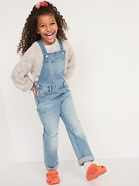 View large product image 3 of 4. Slouchy Straight Ripped Jean Overalls for Girls