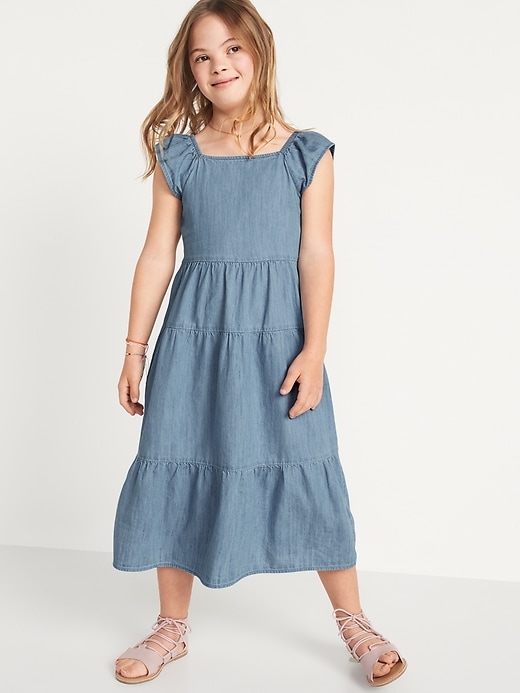 Sleeveless Tiered Back-Tie All-Day Midi Dress for Girls
