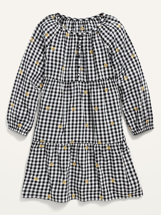 View large product image 2 of 3. Tiered Printed Long-Sleeve Button-Front All-Day Dress for Girls