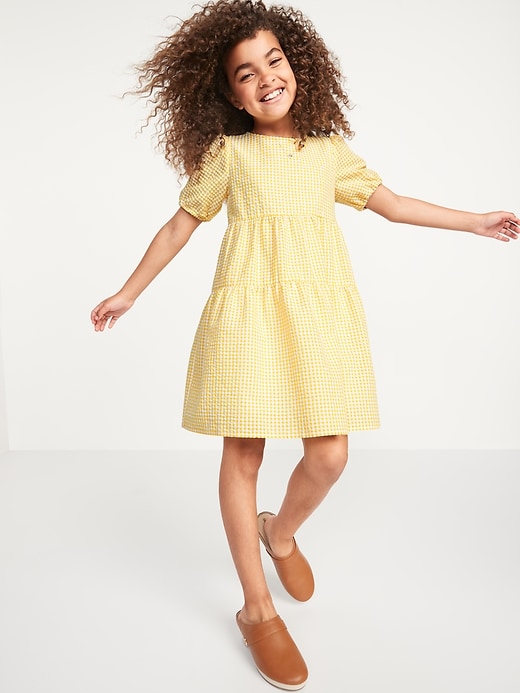 View large product image 2 of 3. Textured Tiered Puff-Sleeve All-Day Dress for Girls