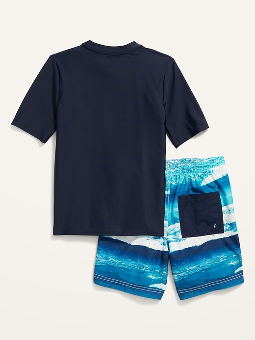 View large product image 2 of 2. Short-Sleeve Rashguard & Swim Trunks Set for Boys