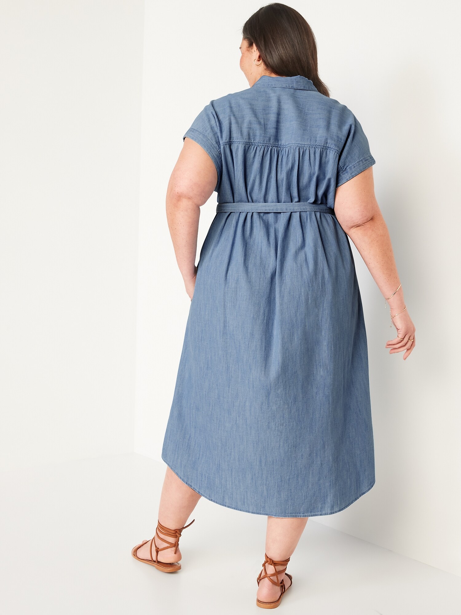 ShortSleeve WaistDefined Midi Shirt Dress for Women Old Navy