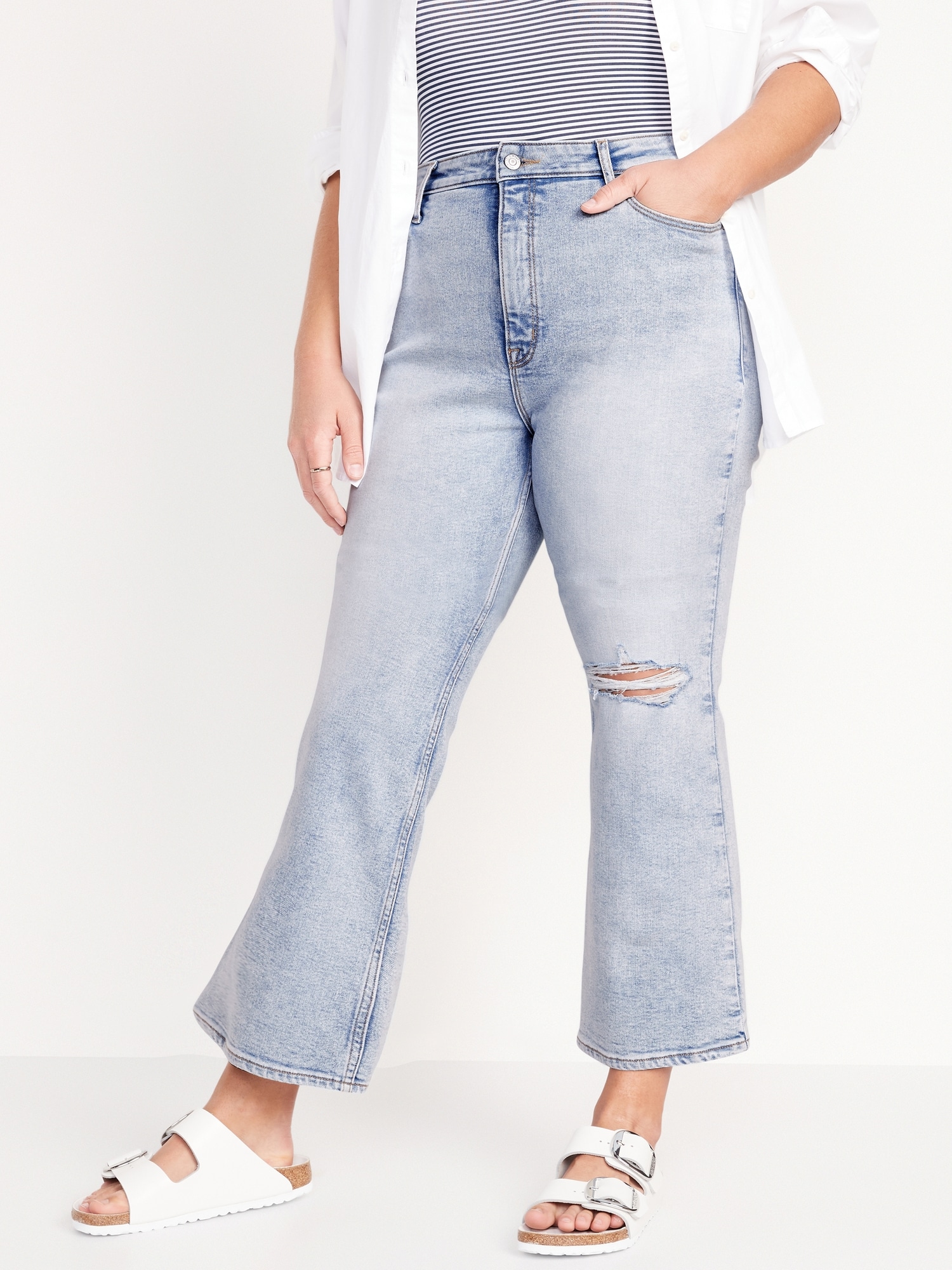 Higher High-Waisted Cropped Ripped Flare Jeans for Women | Old Navy