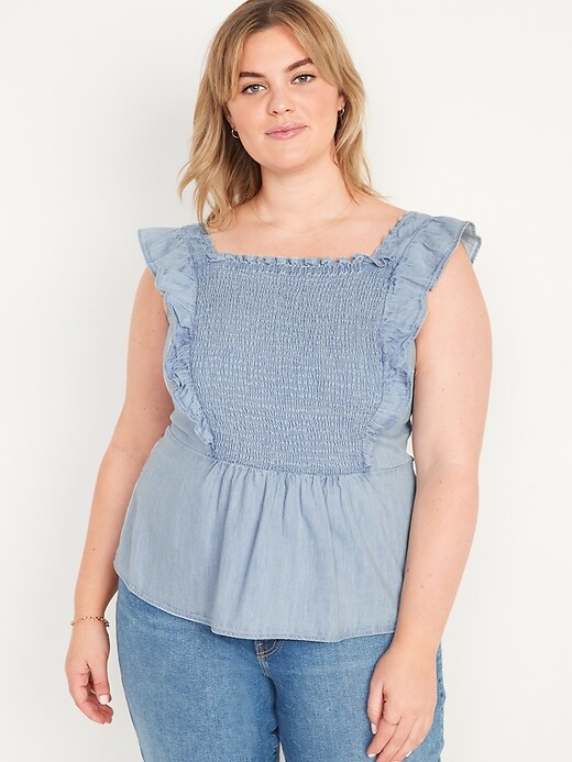 Image number 7 showing, Smocked Ruffle Jean Top for Women