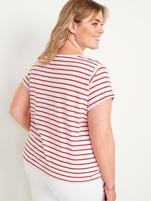 Image number 8 showing, Striped Slub-Knit V-Neck Button-Front Top for Women