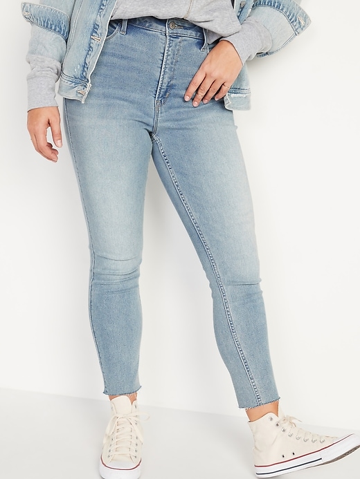 Image number 5 showing, Extra High-Waisted Rockstar 360° Stretch Super Skinny Light-Wash Cut-Off Ankle Jeans for Women