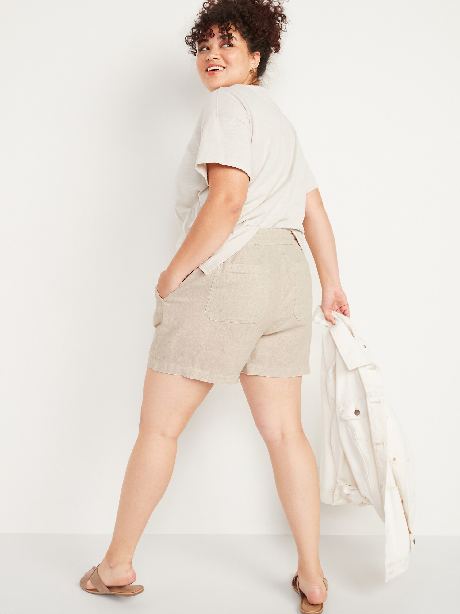 High-Waisted Linen-Blend Shorts for Women -- 4-inch inseam