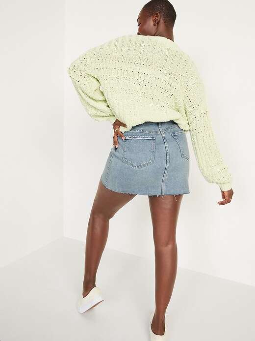 Image number 6 showing, High-Waisted Button-Fly Ripped Cut-Off Jean Skirt for Women