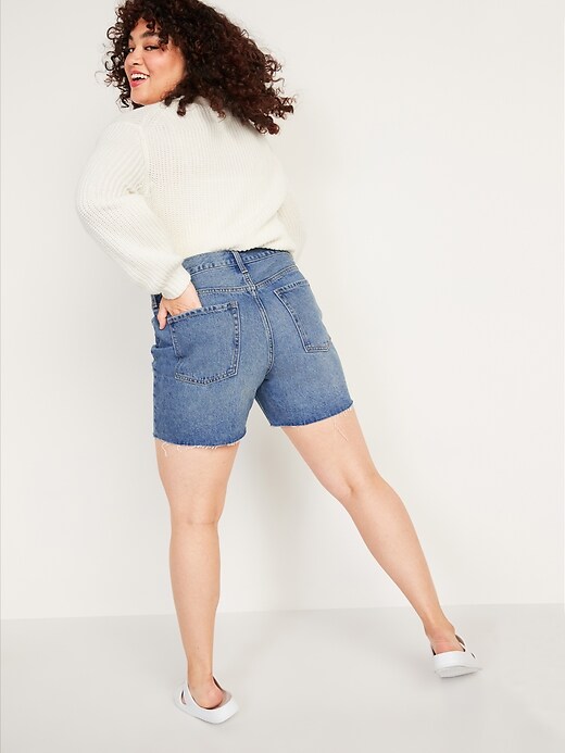 Image number 6 showing, High-Waisted Slouchy Straight Cut-Off Jean Shorts for Women -- 5-inch inseam