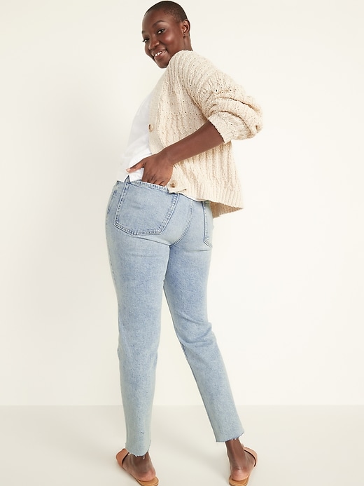 Image number 6 showing, High-Waisted O.G. Straight Button-Fly Cut-Off Jeans for Women