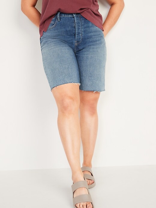 Image number 5 showing, Extra High-Waisted Sky-Hi Button-Fly Cut-Off Jean Shorts -- 7-inch inseam