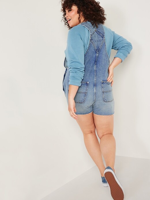 Image number 6 showing, Slouchy Workwear Ripped Cut-Off Jean Short Overalls for Women -- 3.5-inch inseam
