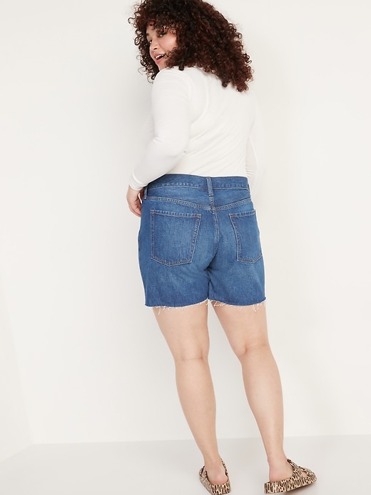 Image number 6 showing, High-Waisted Slouchy Straight Cut-Off Jean Shorts for Women -- 5-inch inseam