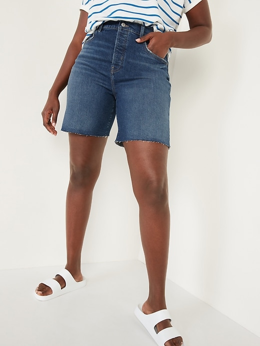 Image number 5 showing, Extra High-Waisted Sky-Hi Button-Fly Cut-Off Jean Shorts for Women -- 7-inch inseam