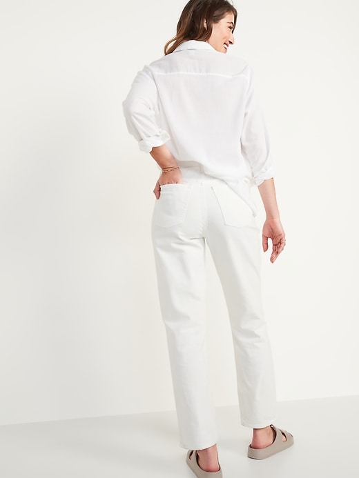 Image number 2 showing, Extra High-Waisted Sky-Hi Straight Button-Fly Ripped White Jeans