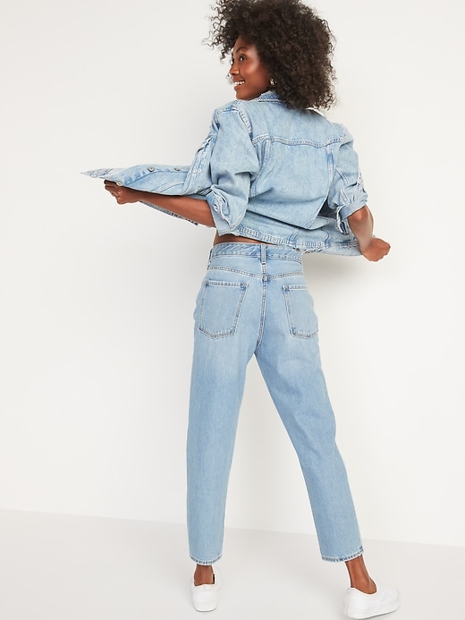 Image number 2 showing, High-Waisted Slouchy Straight Cropped Ripped Jeans