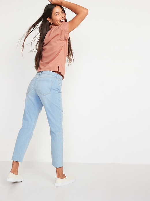 Image number 2 showing, Mid-Rise Boyfriend Straight Ripped Jeans for Women