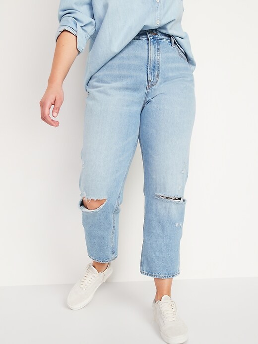 Image number 5 showing, High-Waisted Slouchy Straight Cropped Ripped Jeans