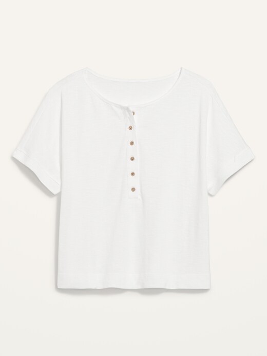 Image number 4 showing, Short-Sleeve Crinkled Slub-Knit Henley Easy T-Shirt for Women