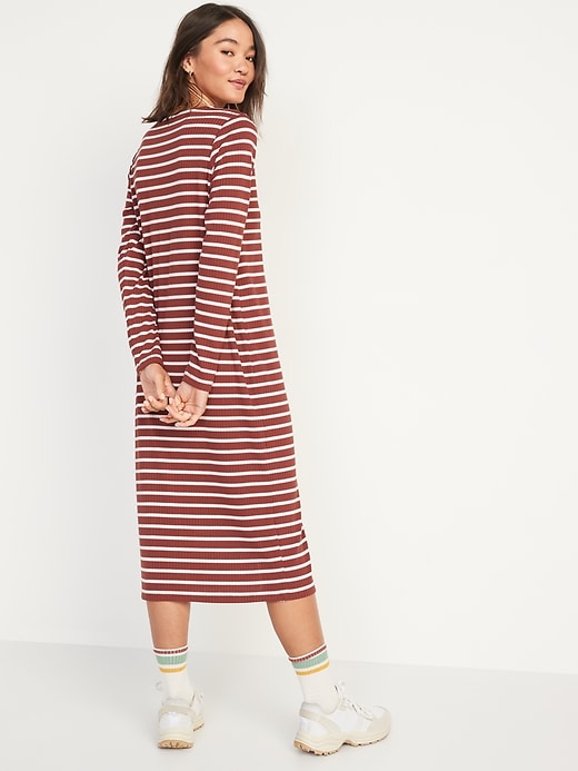 Image number 2 showing, Striped Rib-Knit Cardigan Sweater Midi Dress for Women