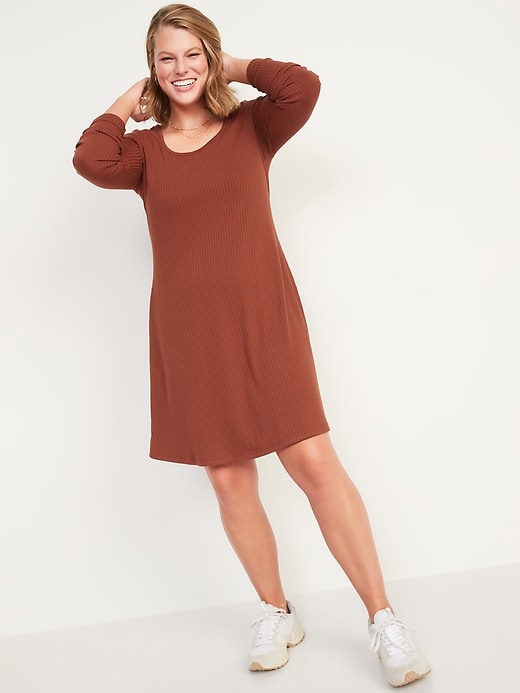 Image number 5 showing, Fit & Flare Rib-Knit Long-Sleeve Mini Dress