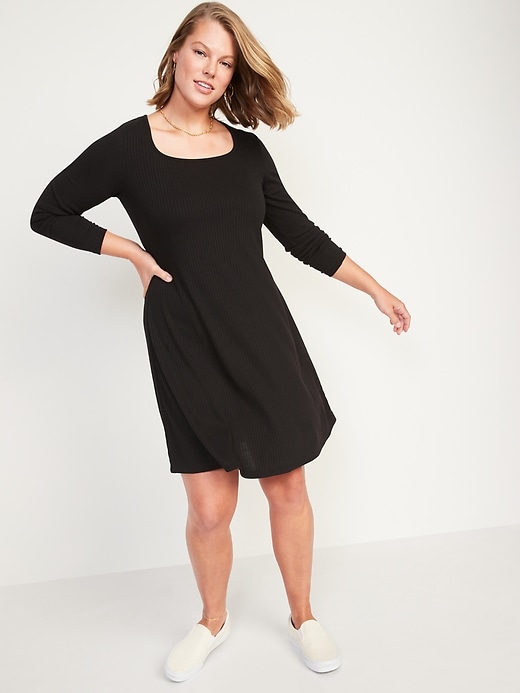 Image number 5 showing, Fit & Flare Rib-Knit Long-Sleeve Mini Dress for Women