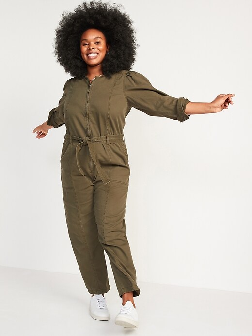Long-Sleeve Zip-Front Cropped Utility Jumpsuit for Women