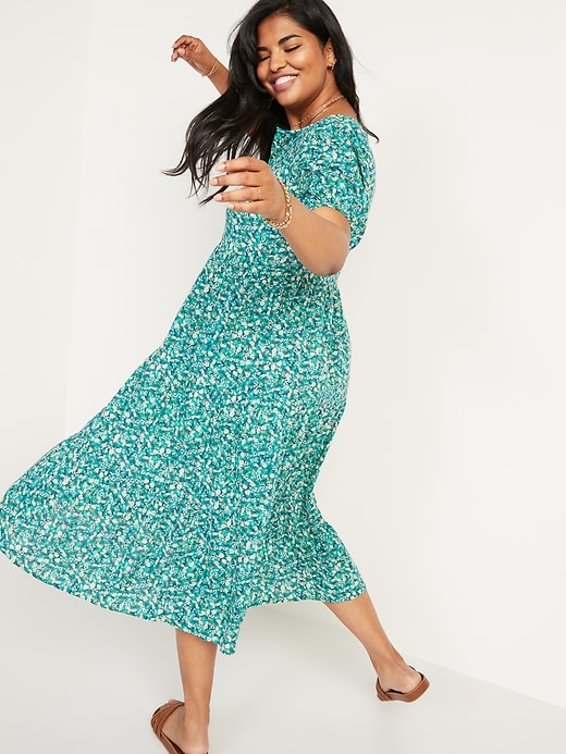Image number 6 showing, Floral Puff-Sleeve Button-Front Midi Swing Dress
