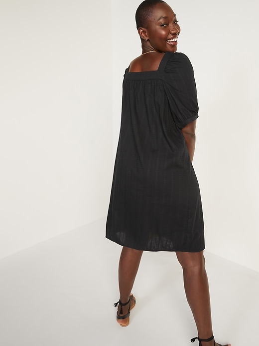 Image number 6 showing, Puff-Sleeve Dobby Mini Swing Dress for Women