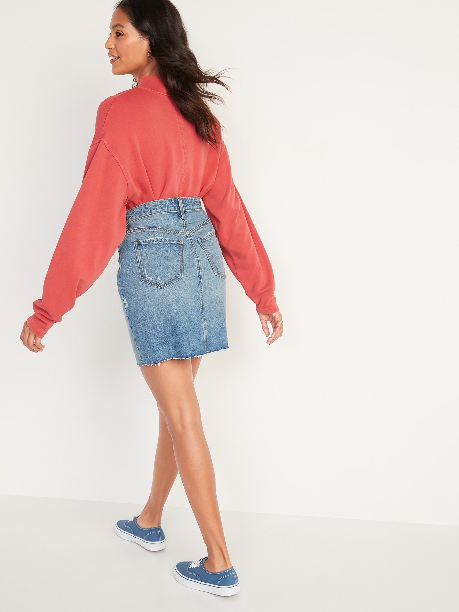 Higher High-Waisted Button-Fly O.G. Straight Mini Jean Skirt for Women ...