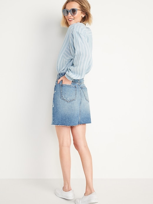 Image number 2 showing, High-Waisted Button-Fly O.G.Straight Raw-Hem Jean Skirt
