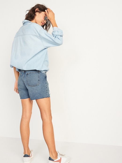 Image number 2 showing, High-Waisted Slouchy Straight Ripped Cut-Off Jean Shorts for Women-- 5-inch inseam
