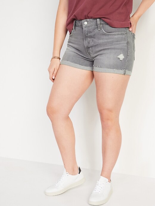 Image number 5 showing, High-Waisted O.G. Gray Cut-Off Jean Shorts for Women -- 3-inch inseam