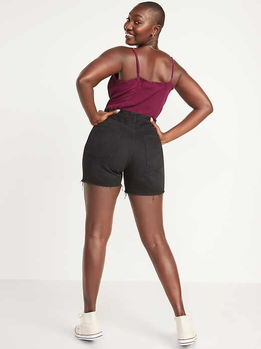 Image number 6 showing, High-Waisted Slouchy Straight Cut-Off Black Jean Shorts for Women -- 5-inch inseam