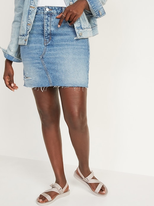 Image number 5 showing, High-Waisted Button-Fly O.G.Straight Raw-Hem Jean Skirt