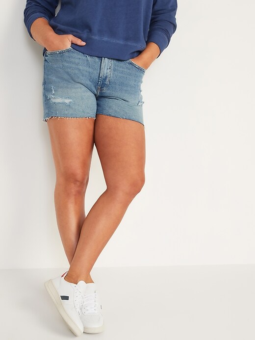 Image number 5 showing, High-Waisted O.G. Straight Ripped Cut-Off Jean Shorts for Women -- 3-inch inseam
