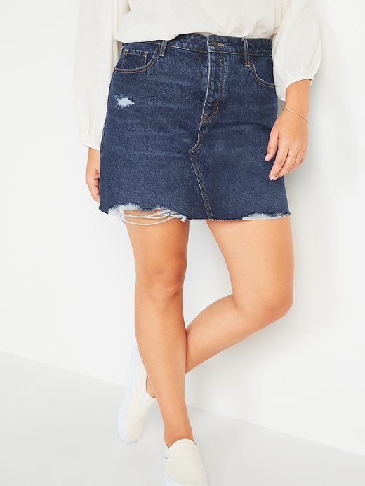 Image number 5 showing, High-Waisted Button-Fly Cut-Off Jean Skirt for Women