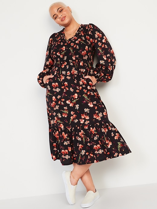 Image number 5 showing, Long-Sleeve Fit & Flare Smocked Midi Dress for Women