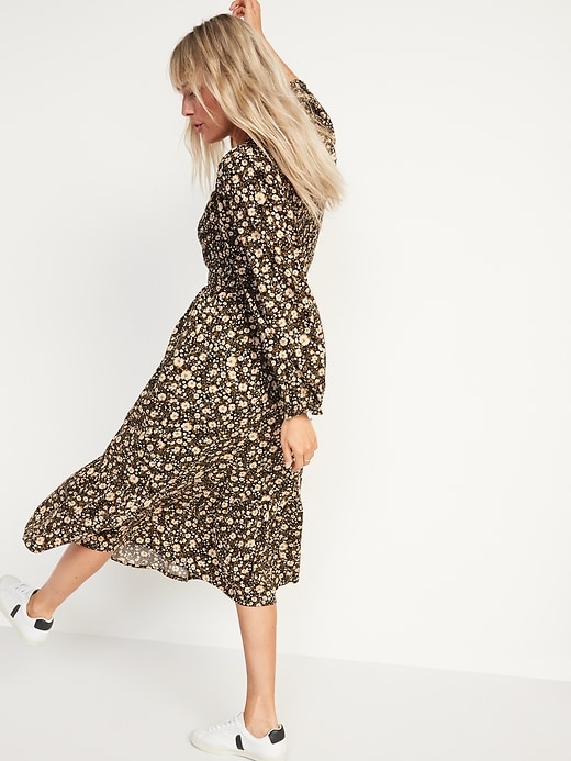 Image number 2 showing, Long-Sleeve Fit & Flare Smocked Midi Dress