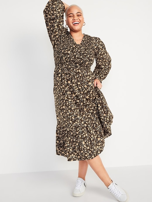 Image number 5 showing, Long-Sleeve Fit & Flare Smocked Midi Dress