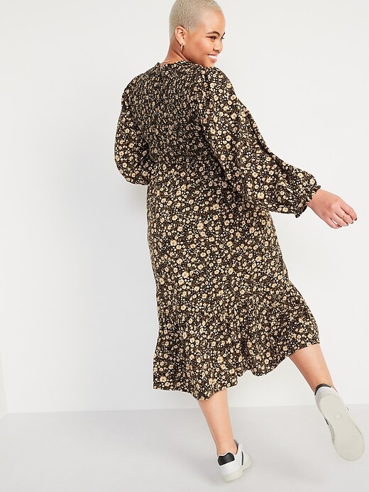 Image number 6 showing, Long-Sleeve Fit & Flare Smocked Midi Dress
