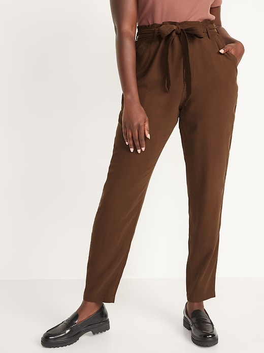 Image number 4 showing, High-Waisted Cropped Belted Straight-Leg Pants for Women