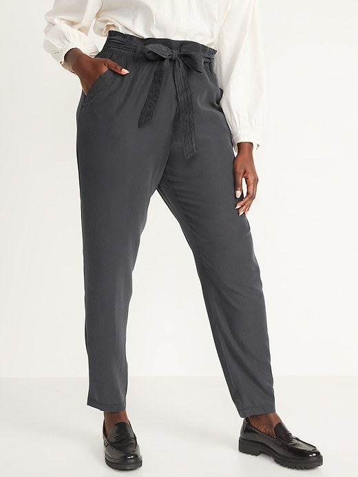 Image number 4 showing, High-Waisted Cropped Belted Straight-Leg Pants