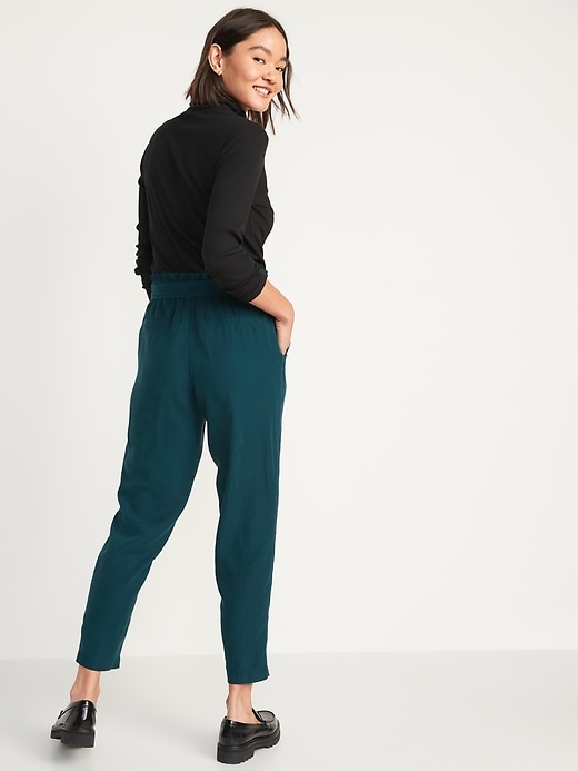 Image number 2 showing, High-Waisted Cropped Belted Straight-Leg Pants